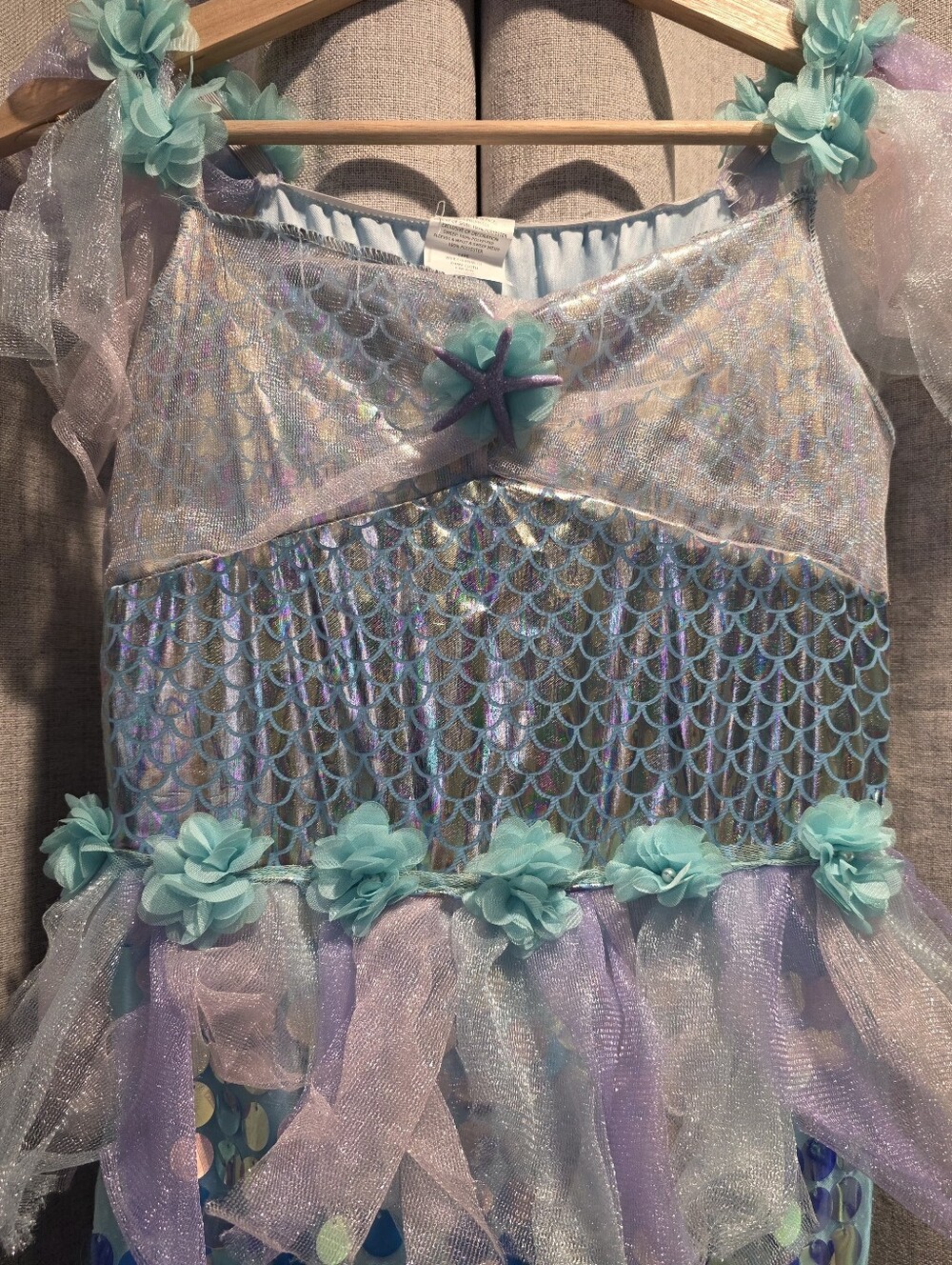 Girls' Size 10 (L) Aqua Mermaid Costume Dress with Floral Accents